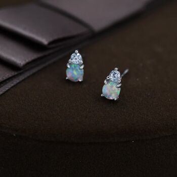 Opal With Cz Stud Earrings In Sterling Silver, 2 of 11