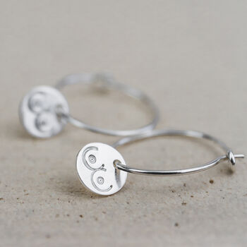 Sterling Silver Circle Boob Charm Hoops, 2 of 3