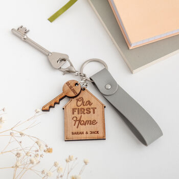 Personalised House And Mini Key Tag Cherry Wood Keyring, 2 of 4