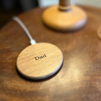 Personalised Solid Oak Wooden Wireless Charger, 2 of 11