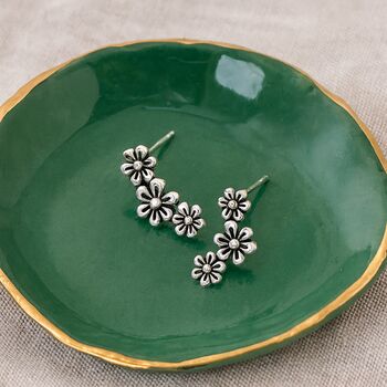 Sterling Silver Triple Flower Stud Earrings, 6 of 9