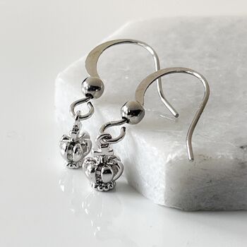 Tiny Crown Earrings Rhodium Plated Hook Earrings Gift, 2 of 5