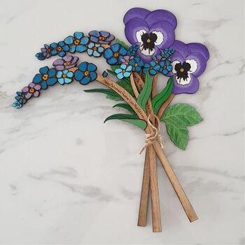 Handpainted Wooden Forget Me Not Birth Flower In Vase, 2 of 10