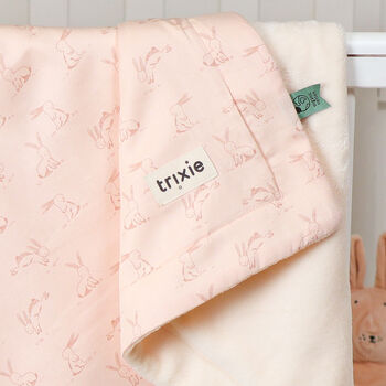 Personalised Trixie Rosy Rabbit Organic Cotton Fleece Blanket, 2 of 6