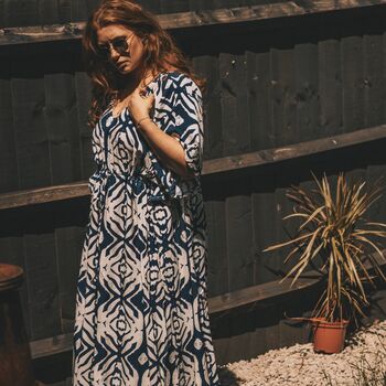 Navy Blue Three Quarter Sleeve Viscose Summer Kaftan, 2 of 4