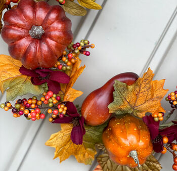 Luxury Autumn Jute Wreath With Mini Gourds And Pumpkins, 6 of 6