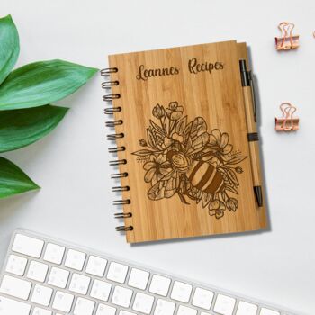 Personalised Bamboo Floral Bee Notebook Eco Paper Pen, 2 of 6