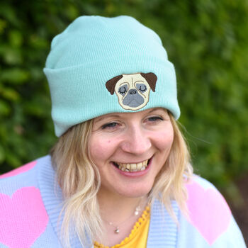 Cute Embroided Pug Beanie Hat, 7 of 7