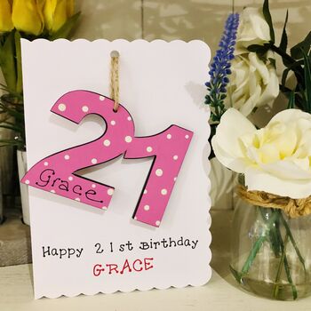 Personalised 21st Birthday Card Wooden Number Gift, 6 of 6
