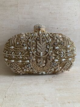 Dark Gold Handcrafted Embroidered Oval Clutch Bag, 8 of 10