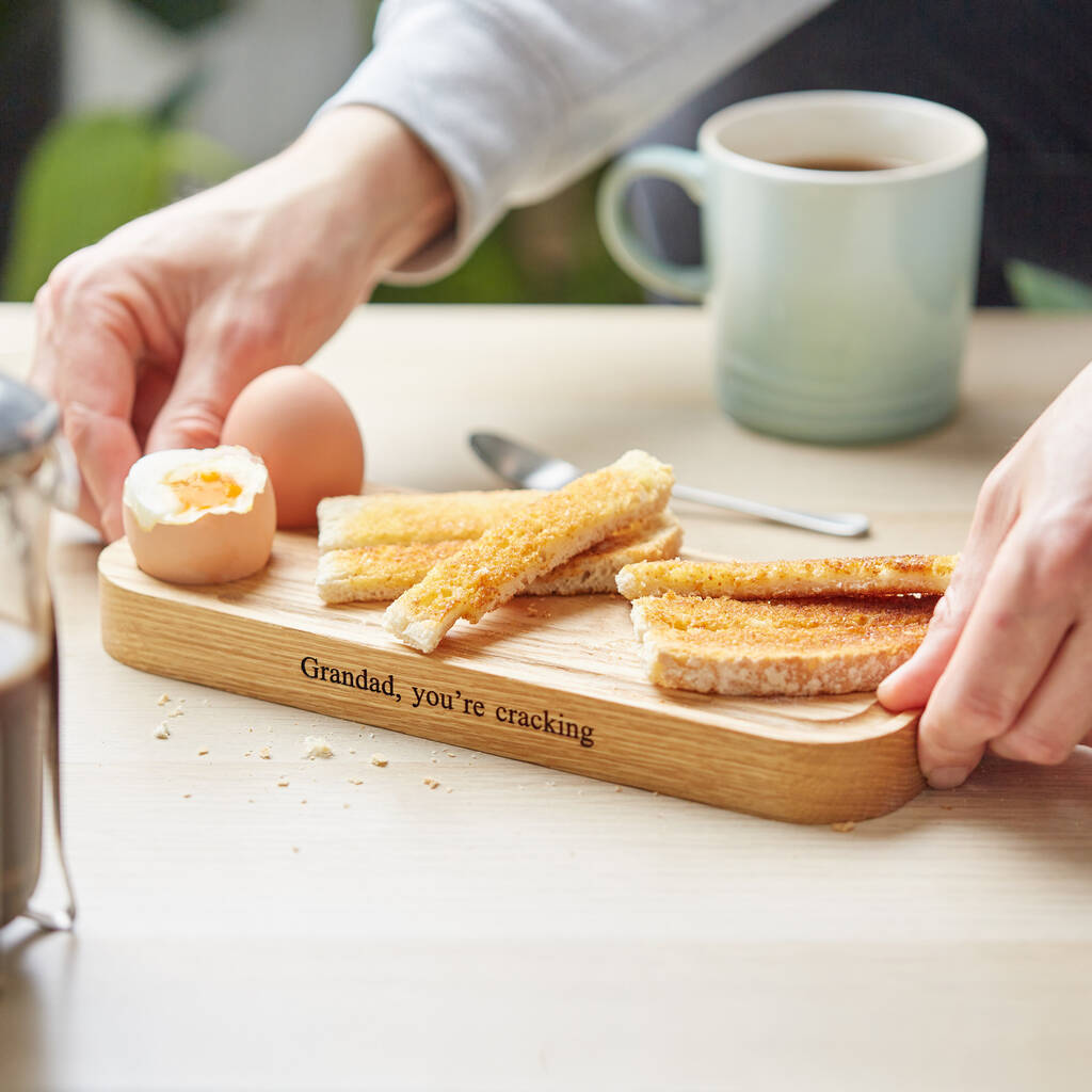 Personalised Egg And Toast Serving Board In Solid Oak, 1 of 9