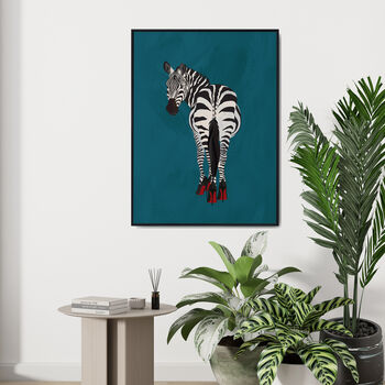 Turquoise Zebra Wearing Heels Original Art Print, 3 of 6