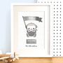 Personalised Monkey New Baby Art Print With Silver Foil, thumbnail 1 of 5