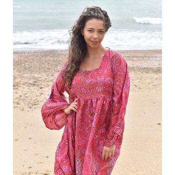 'Phoebe' Red And Pink Paisley Baby Doll Dress, 3 of 4