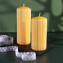 G Decor Velluto Sculpted Daffodil Yellow Ribbed Pillar Candle In A Velvet Matte Finish, thumbnail 1 of 4