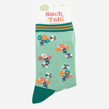 Women's Bee And Posey Floral Print Bamboo Socks, 5 of 5