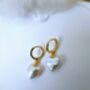 Irregular Baroque Pearl 16k Gold Plated Heart Drop Earrings, thumbnail 3 of 7