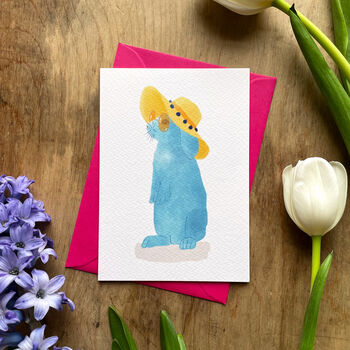 Hand Drawn Blue Rabbit Illustrated Blank Greeting Card, 4 of 12