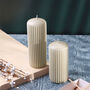 G Decor Velluto Bianco Sculpted Cream Ribbed Pillar Candle In A Velvet Matte Finish, thumbnail 1 of 3