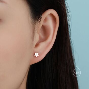 Tiny Star With Starburst Stud Earrings Sterling Silver, 5 of 9