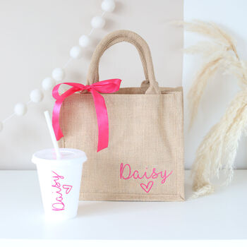 Personalised Mini Jute Bag And Cold Cup Set, 2 of 9