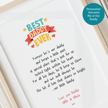 Personalised Best Daddy Ever Father’s Day Poem Print, 2 of 7