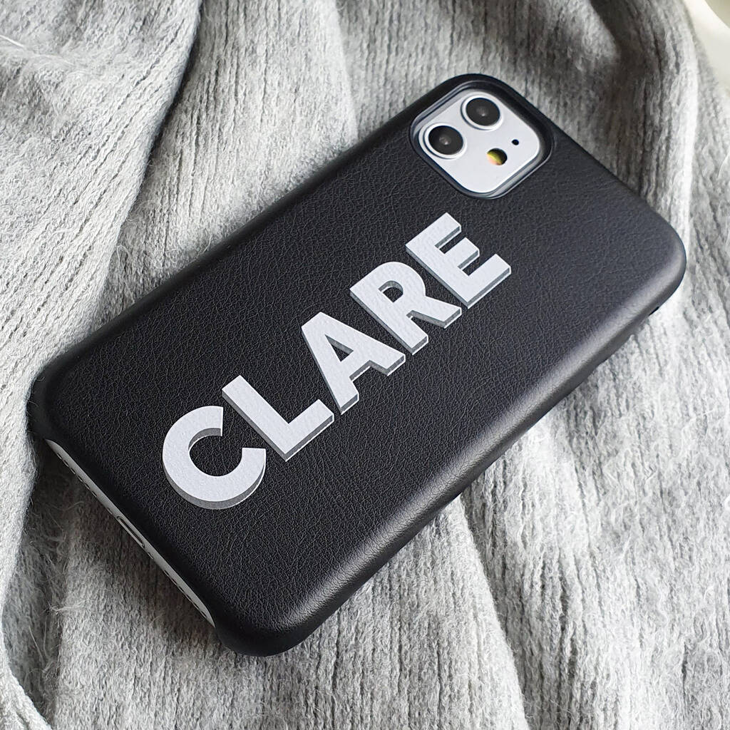 Faux Leather Personalised Black And Grey Phone Case By Rianna Phillips