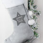 Personalised Born In Silver Grey Christmas Stocking, thumbnail 2 of 3