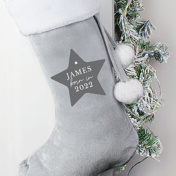 Personalised Born In Silver Grey Christmas Stocking, 2 of 3