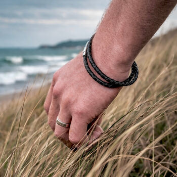Men's Personalised Special Date Slim Woven Double Strand Leather Bracelet, 2 of 5