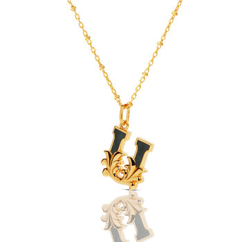 Gold Plated U Initial Necklace With Green Marble, 2 of 6
