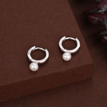 Natural Freshwater Pearl Huggie Hoops In Sterling Silver, 5 of 11