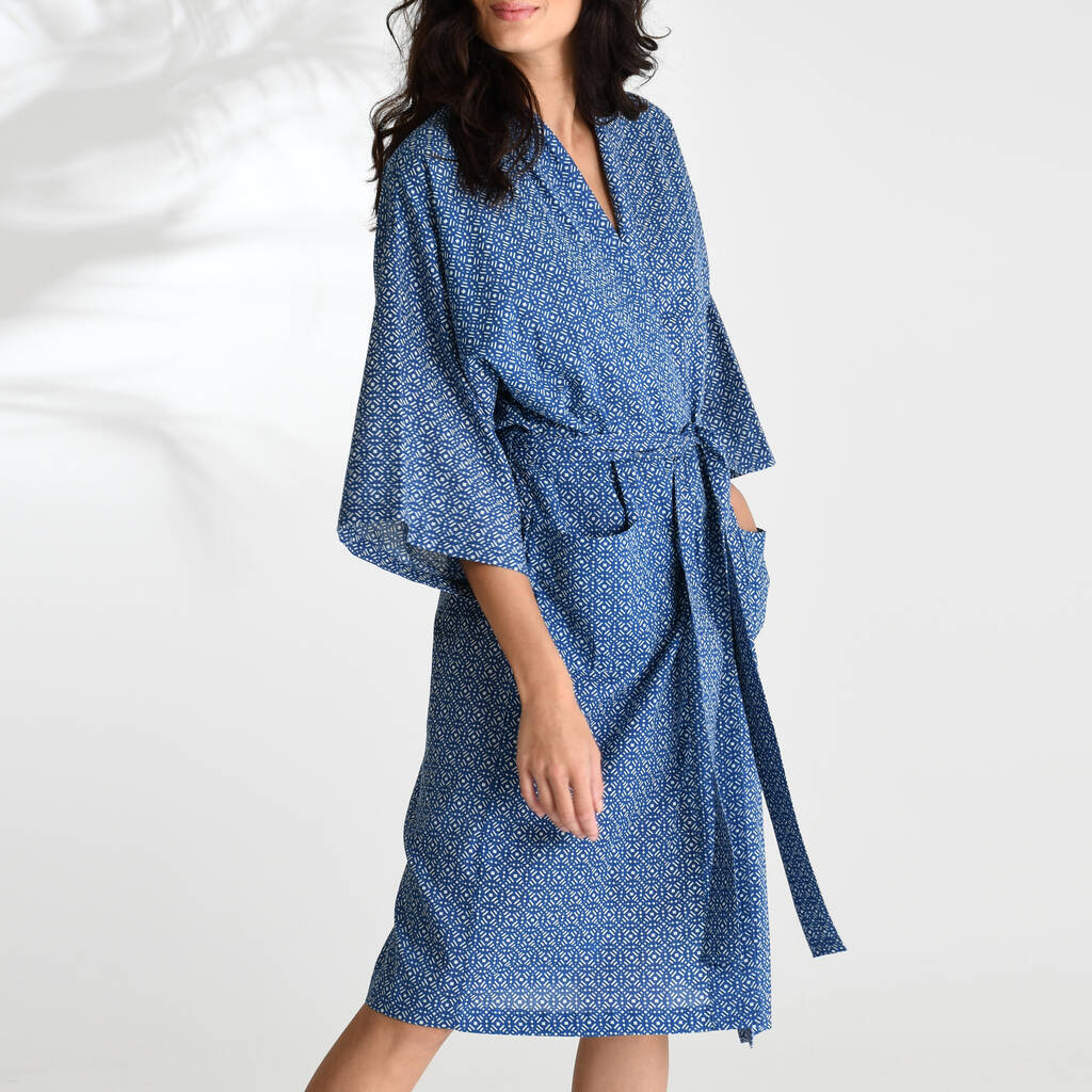 Cotton Wrap Kimono In Blue Circle Print By Caro London ...