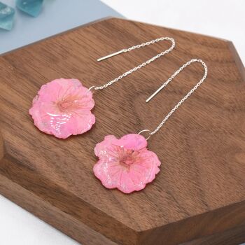 Real Cherry Blossom Flower Threader Earrings Two, 6 of 11