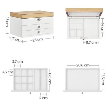 Three Tier Jewellery Box Organiser Case With Mirror, 8 of 8