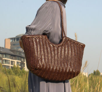 Hand Woven Genuine Leather Shopping Bag, 4 of 12