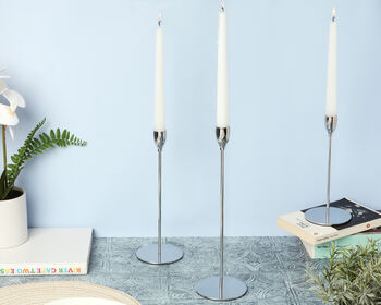 G Decor Verro Set Of Three Modern Silver Stainless Steel Candle Holders Sleek Weighted Dinner Candlesticks, 5 of 5