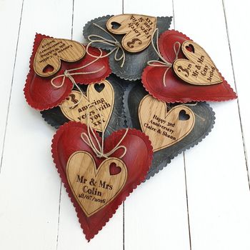 3rd Wedding Anniversary Leather Heart With Oak Message, 4 of 10