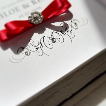 Handmade And Personalised Wedding Card With Crystal Embelishment Any Colour Ribbon, 11 of 12