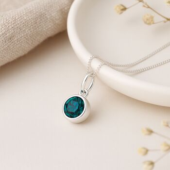 Personalised Sterling Silver May Birthstone Emerald Pendant Necklace, 6 of 9