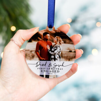 Our First Christmas Personalised Engagement Photo Bauble Gift, 6 of 11