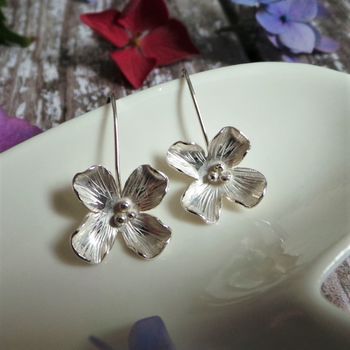 Silver Hydrangea Floral Drop Earrings, 5 of 7