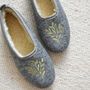 Felt Embroidered Ballerina Slippers/ Grey/ Green/ Daisy, thumbnail 6 of 7
