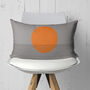 Grey Bauhaus Abstract Sun Cushion, Orange And Black Modernist Design, thumbnail 3 of 10