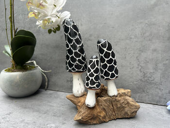 Hand Carved Teak Root Wooden Mushroom Statue Home Gift, 2 of 11