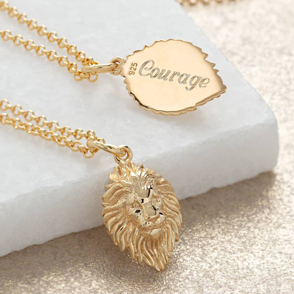 Engraved Lion Head Charm Necklace, 1 of 9