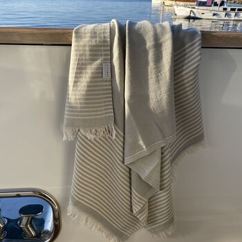 Symi Striped Peshtemal Towel Oyster Grey, 7 of 10