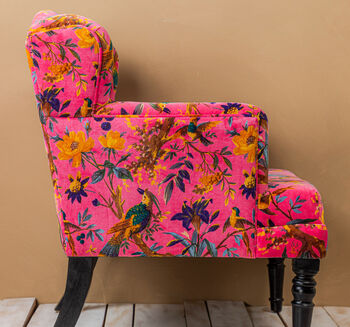Luxurious Pink Bird Of Paradise Velvet Armchair, 6 of 7