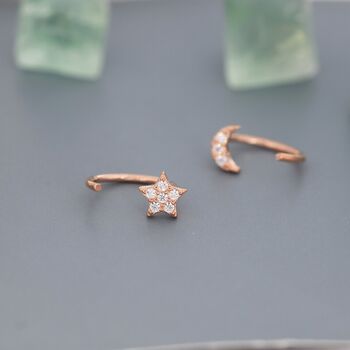 Tiny Moon And Star Cz Huggie Hoop Earrings, 6 of 11