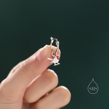 Sterling Silver Robin Bird Dangle Huggie Hoops, 2 of 10